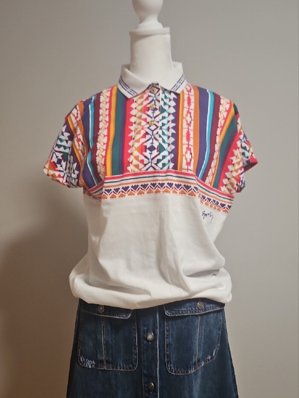 Le Coq Sportif White-Collar Multicolor Patterned Polo